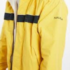 Nautica Windbreaker Jacket Size XXL Yellow Striped Full Zip Up Gorpcore Retro